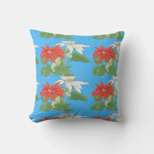 Poinsettias Christmas Blue Kissen