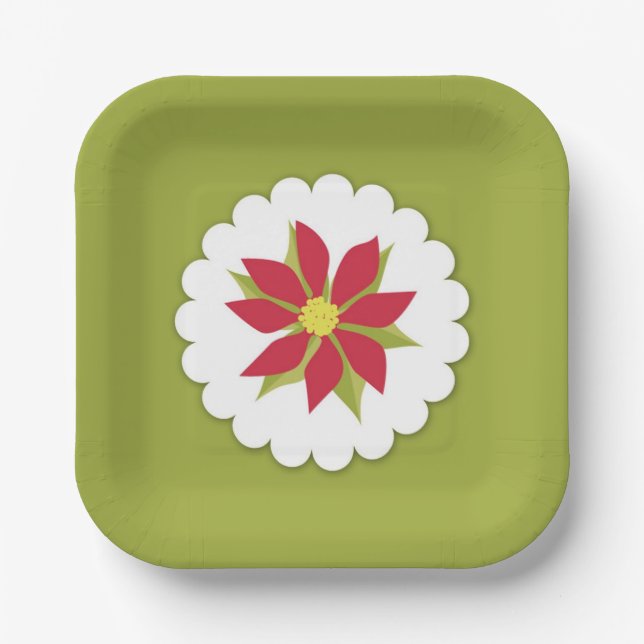 Poinsettias Christmas Pflanze Plate Pappteller (Vorderseite)