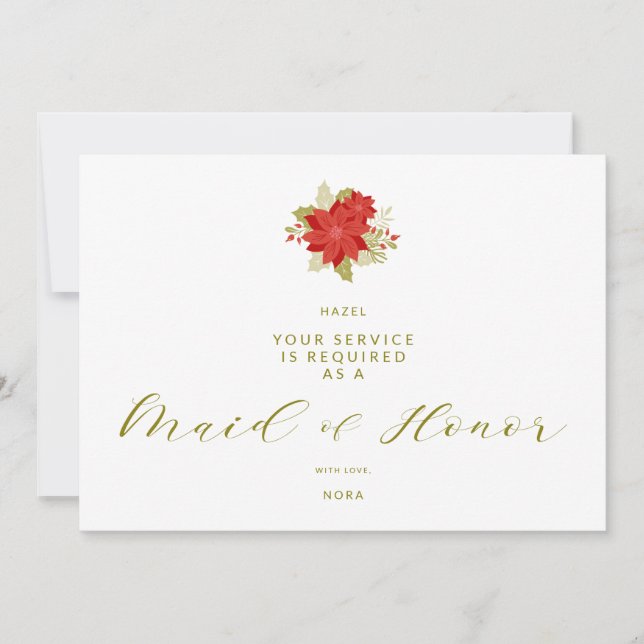 Poinsettias Christmas Will You Be My Maid of Honor (Vorderseite)
