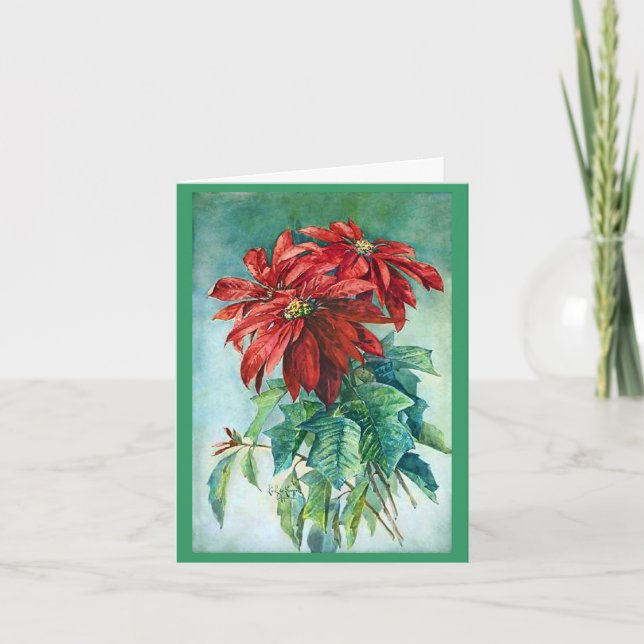 Poinsettias Fine Art Weihnachtskarte Feiertagskarte (Vorderseite)