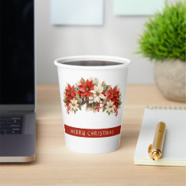Poinsettias Frohe Weihnachten Pappbecher