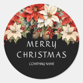 Poinsettias Frohe Weihnachten Runder Aufkleber