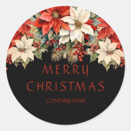 Poinsettias Frohe Weihnachten Runder Aufkleber