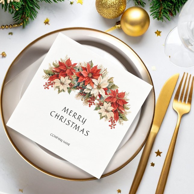 Poinsettias Frohe Weihnachten Serviette (Von Creator hochgeladen)