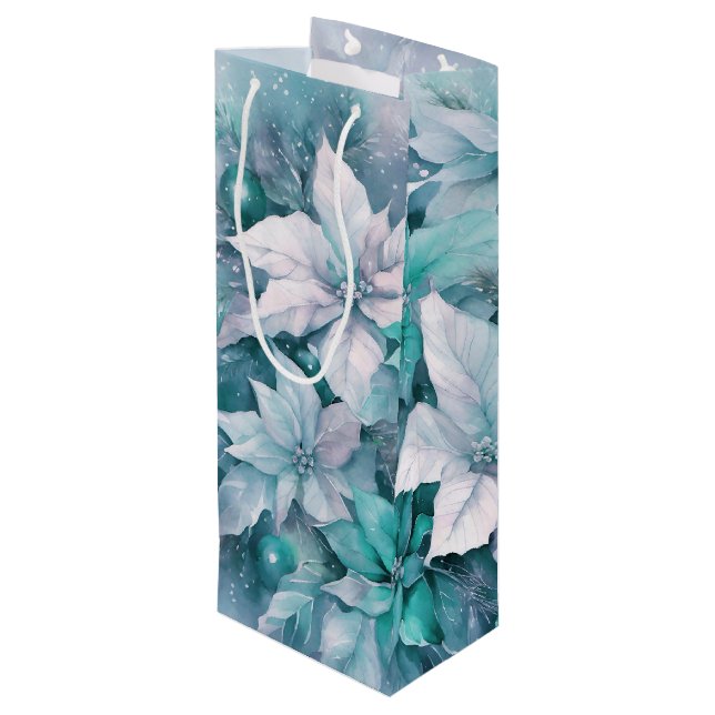 Poinsettias Geschenktüte Für Weinflaschen (Rückseite Schrägansicht)