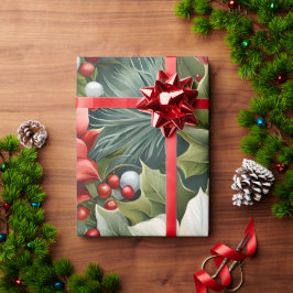 Poinsettia's & Holly Berries Geschenkpapier