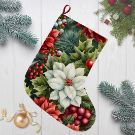 Poinsettia's & Holly Berries Großer Weihnachtsstrumpf