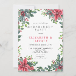 Poinsettias Holly Christmas Engagement Party Einladung