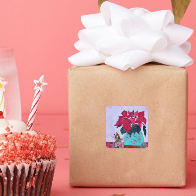 Poinsettias Quadratischer Aufkleber (Party)