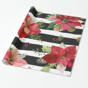Poinsettias, schwarzes gestreiftes Packpapier