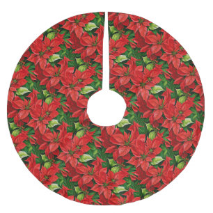 Poinsettias und Holly-Blätter Polyester Weihnachtsbaumdecke