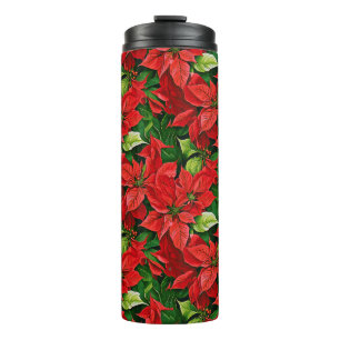 Poinsettias und Holly-Blätter Thermosbecher