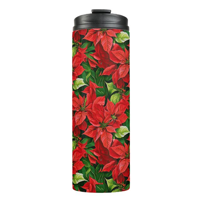 Poinsettias und Holly-Blätter Thermosbecher (Vorderseite)
