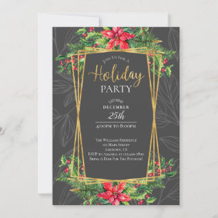 Poinsettias und Holly Red Gray Holiday Party Einladung