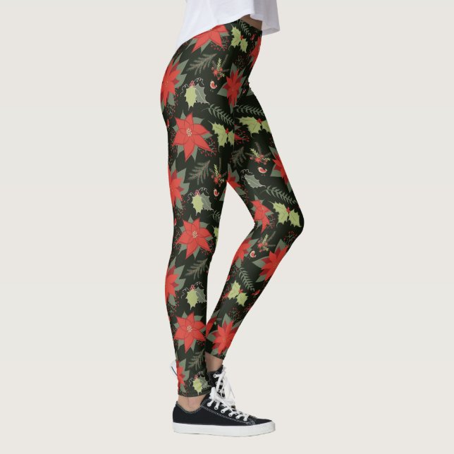 Poinsettias und Holly Verlasse Berries Birds Leggings (Rechts)
