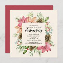Poinsettias und Pine Christmas Party Einladungen