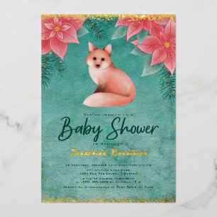 Poinsettias und Red Fox Winter Baby Shower Folieneinladung