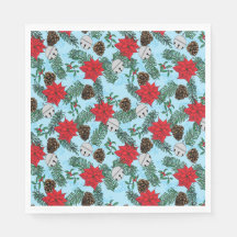 Poinsettias und Silberglocken in Blue Paper Napkin