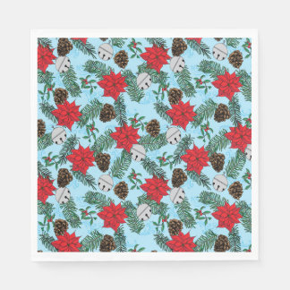 Poinsettias und Silberglocken in Blue Paper Napkin Serviette