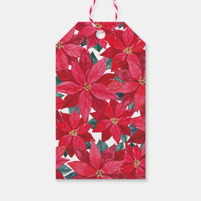 Poinsettias Winter Shelter Round Pouf Geschenkanhänger (Vorderseite)