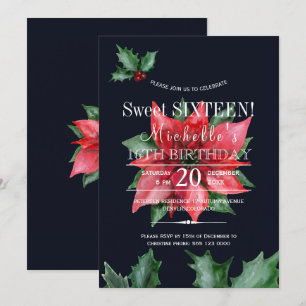 Poinsettie dunkelblau rot grün süße sechzehn einladung
