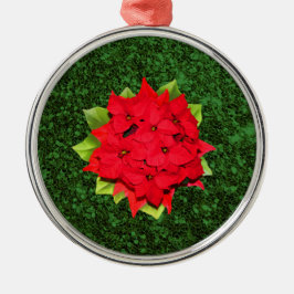 Poinsettie Grün Glitter Hintergrund Ornament Aus Metall