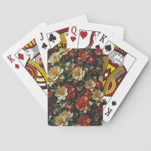 Poinsettie, retro Blumen in Rot und Grün Spielkarten