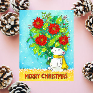 Poinsettie Weihnachtsbär Postkarte