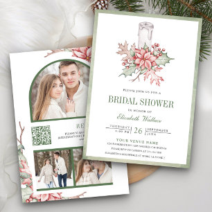 Poinsettie Weihnachtskerze QR-Code Brautparty Einladung
