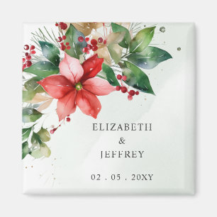 Poinsettien-Blumen-Winter-Weihnachts-Kranz-Hochzei Magnet