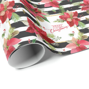 Poinsettien, schwarz gestreiftes Schleifpapier Geschenkpapier