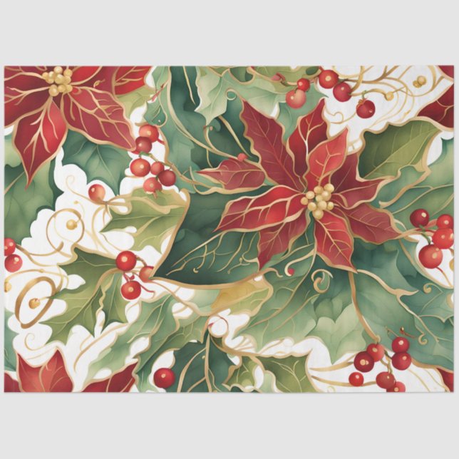 Poinsettien und holzige Papiere Seidenpapier (Vorderseite)