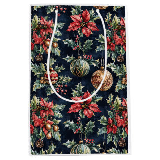 Poinsettien und Weihnachtsbaumschmuck Mittlere Geschenktüte