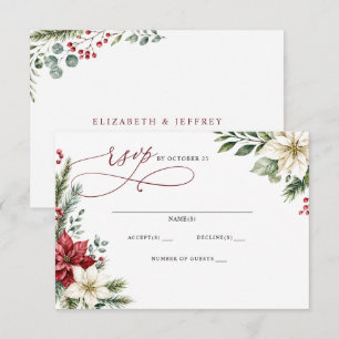 Poinsettien Zapfen Botanische Weihnachtshochzeit RSVP Karte