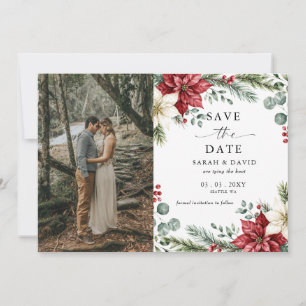 Poinsettien Zapfen Weihnachts Hochzeitsfoto Save The Date