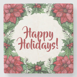 Poinsietta und Holly Berries Custom Christmas Steinuntersetzer