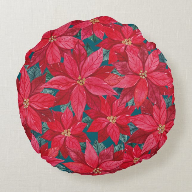 Poinssetias Winter Shelter Rundes Kissen (Rückseite)