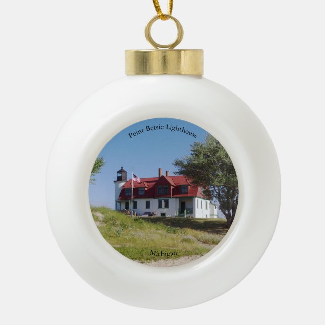 Point Betsie Lighthouse-Ornament Keramik Kugel-Ornament (Vorderseite)