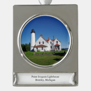 Point Iroquois Lighthouse-Ornament Banner-Ornament Silber