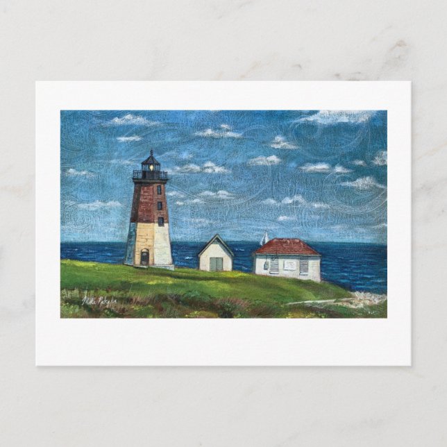 Point Judith Lighthouse in Narragansett, RI 7x5 Postkarte (Vorderseite)