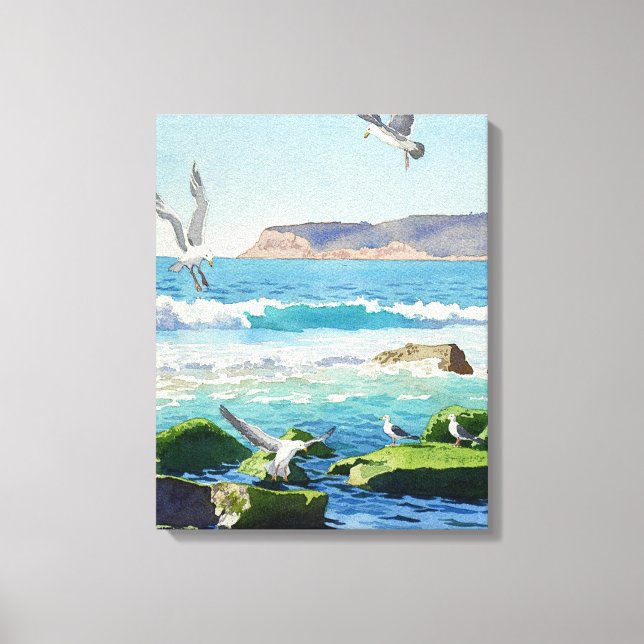 Point Loma Rocks Waves and Seagulls Leinwanddruck (Vorderseite)