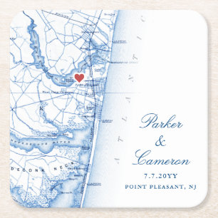 Point Pleasant NJ Map Gastgeschenk Hochzeit Navy B Rechteckiger Pappuntersetzer