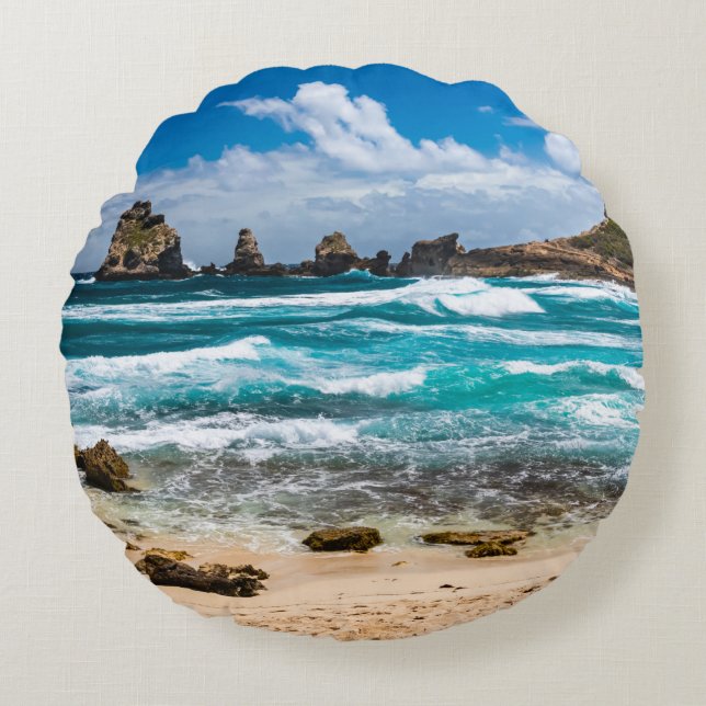 Pointe des Chateaux, Grande Terre, Guadeloupe Roun Rundes Kissen (Vorderseite)