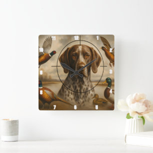 Pointer Bird Hund Jagd Enten Fasane Quadratische Wanduhr
