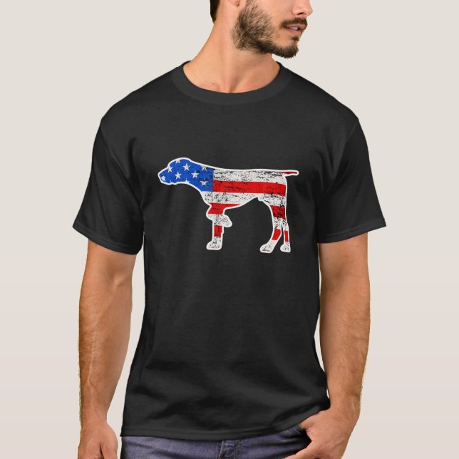 Pointer Dog, 4. Juli, Retro USA American Flag T-Shirt (Vorderseite)