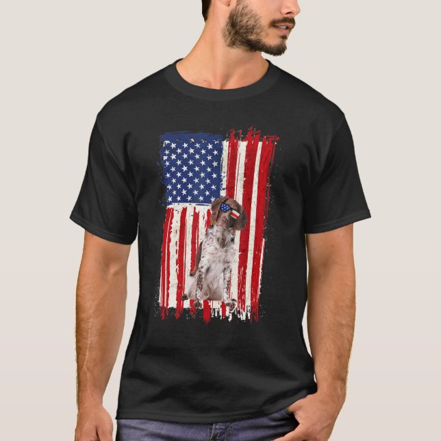 Pointer Dog American Flag Patriotic Independence 4 T-Shirt (Vorderseite)