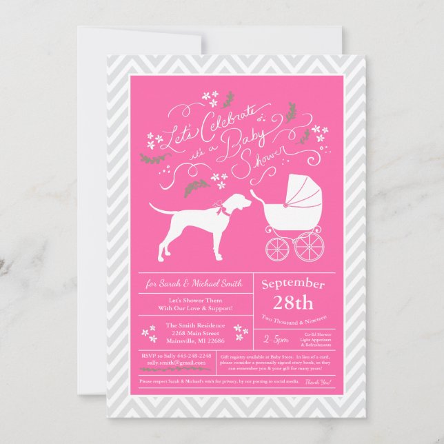 Pointer Dog Baby Shower Girl Pink Einladung (Vorderseite)