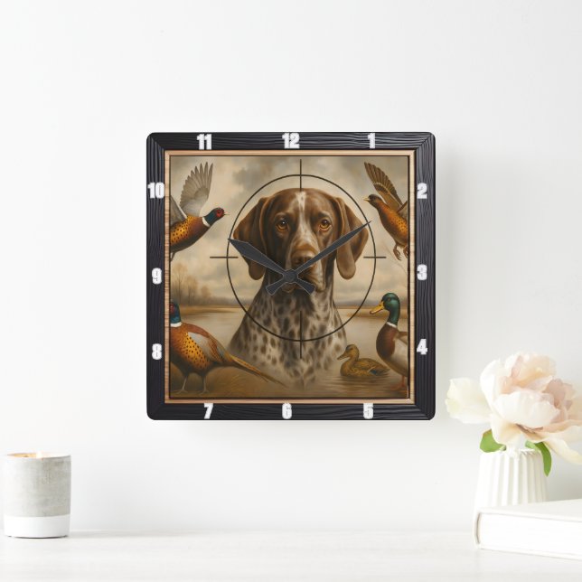 Pointer Dog Jagducken Fasane Quadratische Wanduhr (Zuhause)