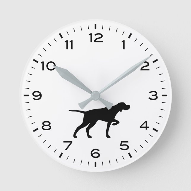 Pointer Dog Silhouette mit Stunden und Minuten Runde Wanduhr (Vorderseite)