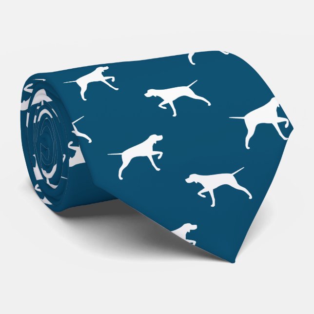 Pointer Dog Silhouetten Muster Blau und Weiß Krawatte (Gerollt)